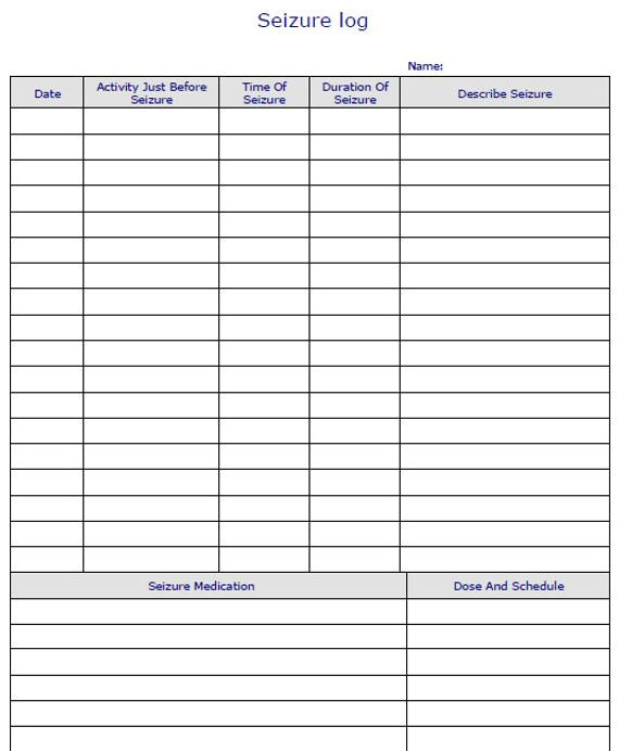 Seizure Diary Template Seizure Diary