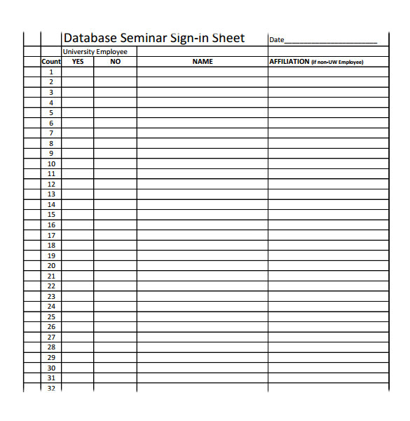 sample seminar sign in sheet