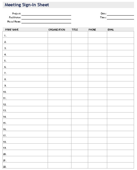 Seminar Sign Up Sheet Template Printable Sign In Sheet Visitor Guest and Meeting Sign