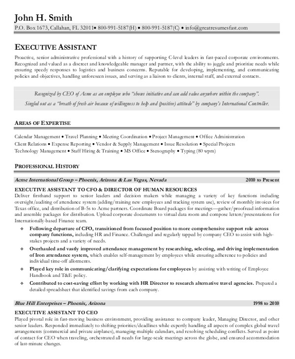 sample senior administrative assistant resume