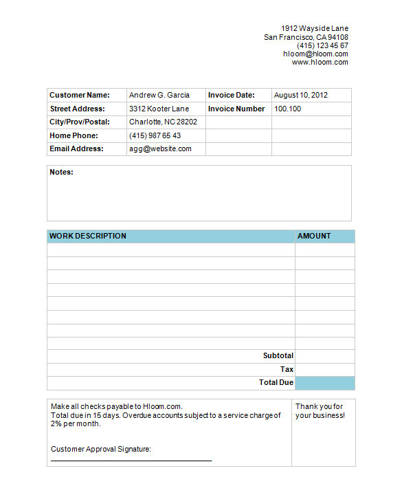 Service Charge Invoice Template 60 Microsoft Invoice Templates Pdf Doc Excel Free