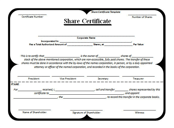 shareholders certificate template