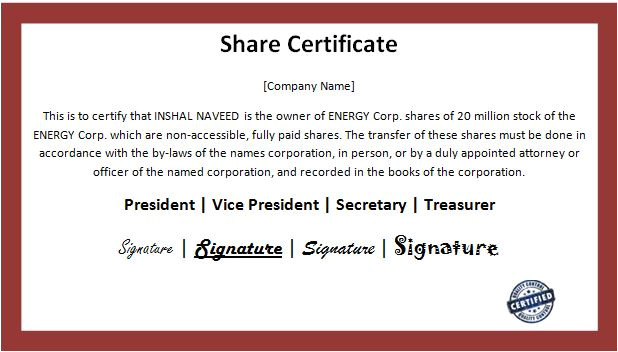 Shareholding Certificate Template Business Shareholder Registers Certificate Template Word