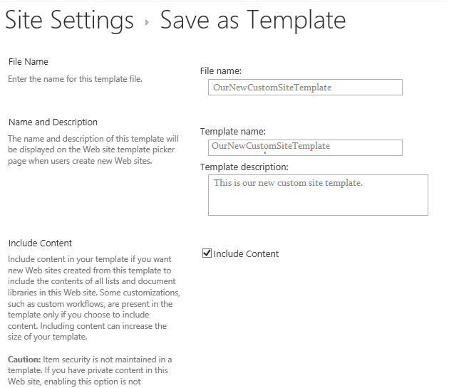 save site as template in sharepoint 2013