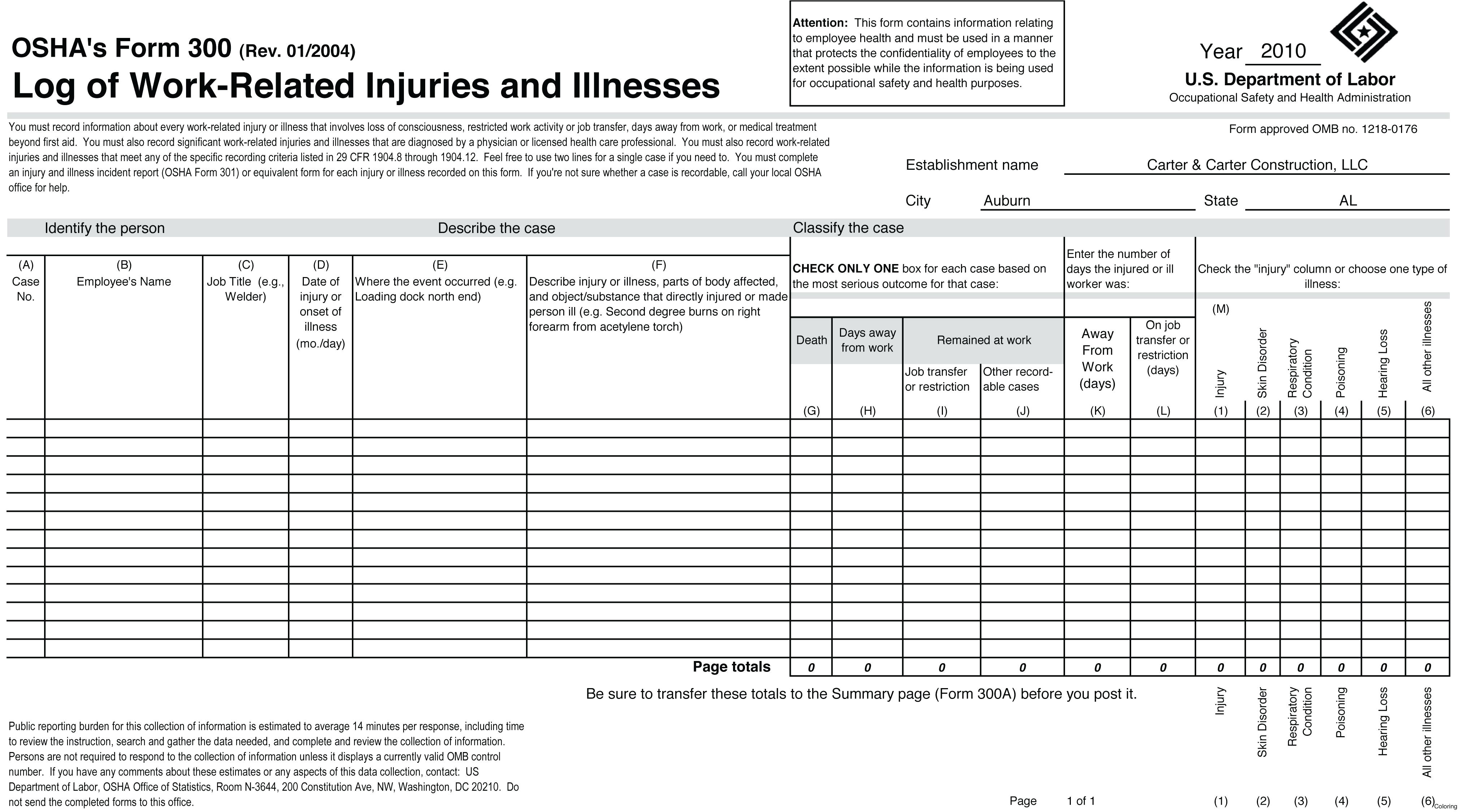 Sharps Injury Log Template Injury Log Template