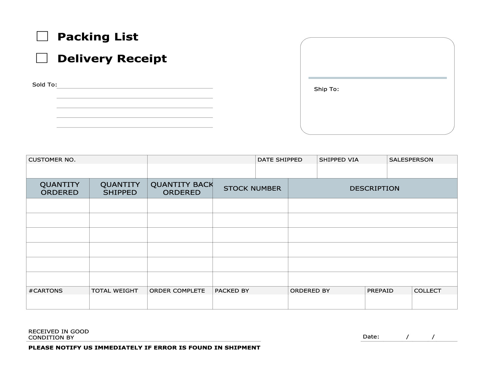 delivery receipt template excel 1125