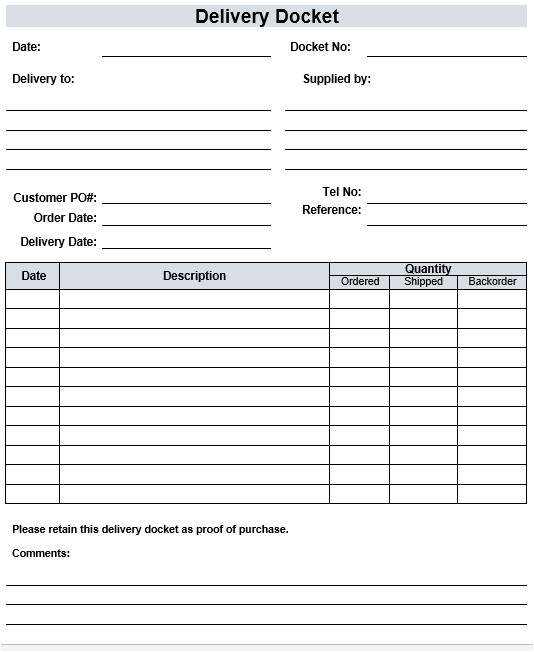 delivery docket template