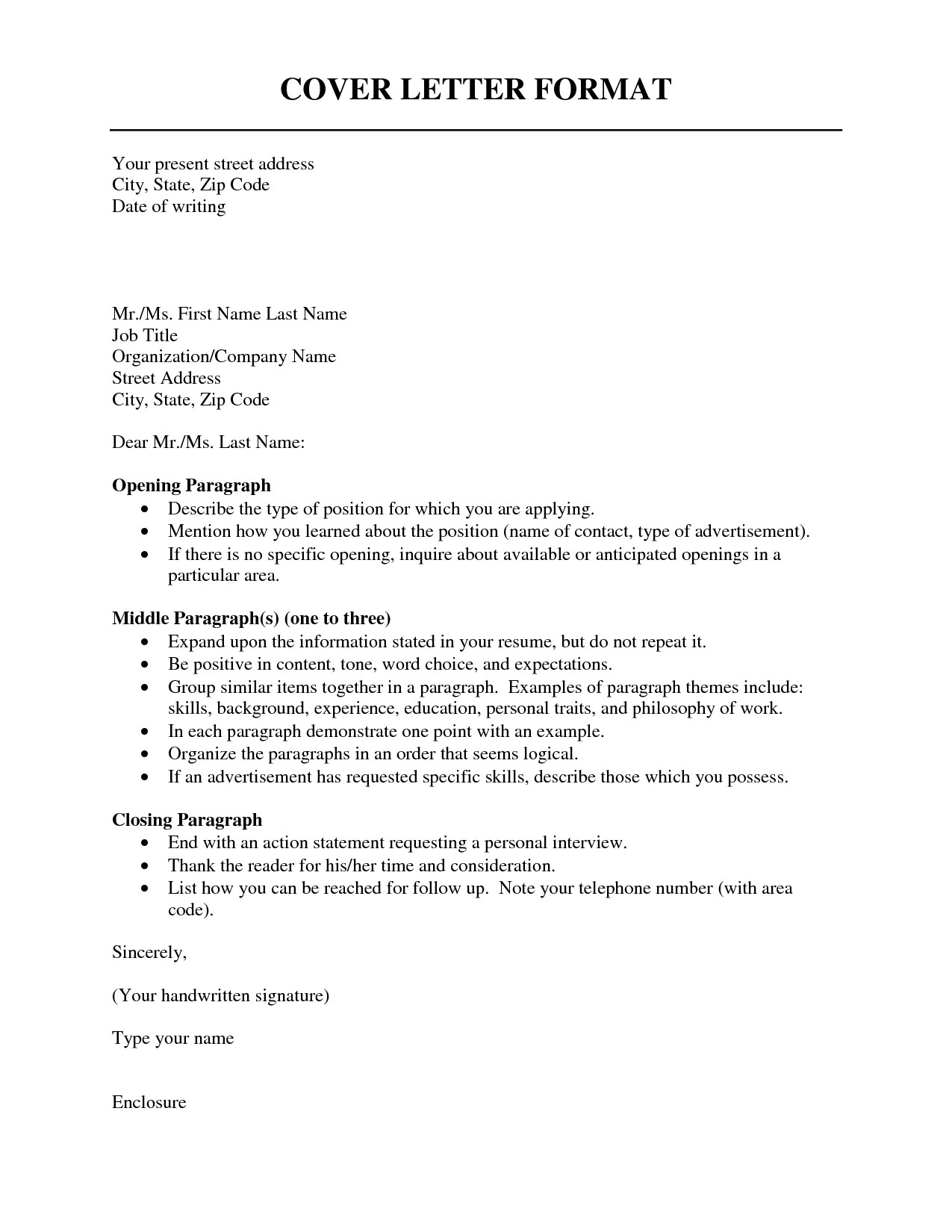 formatting for cover letter
