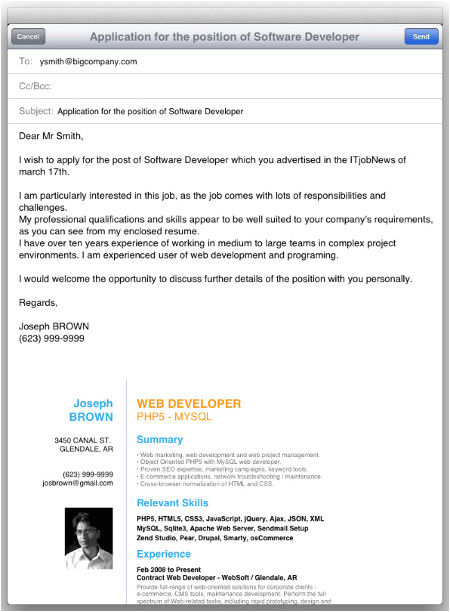 job application email with attached cover letter sample