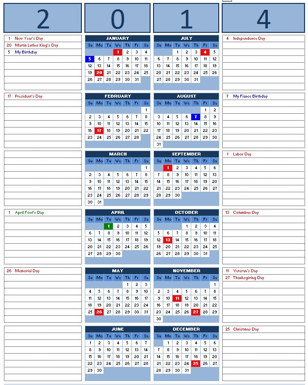 2014 calendar templates