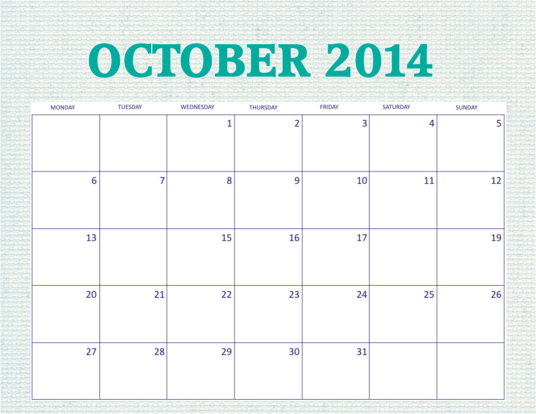 free printable october 2014 calendar