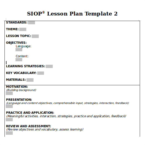siop lesson plan templat