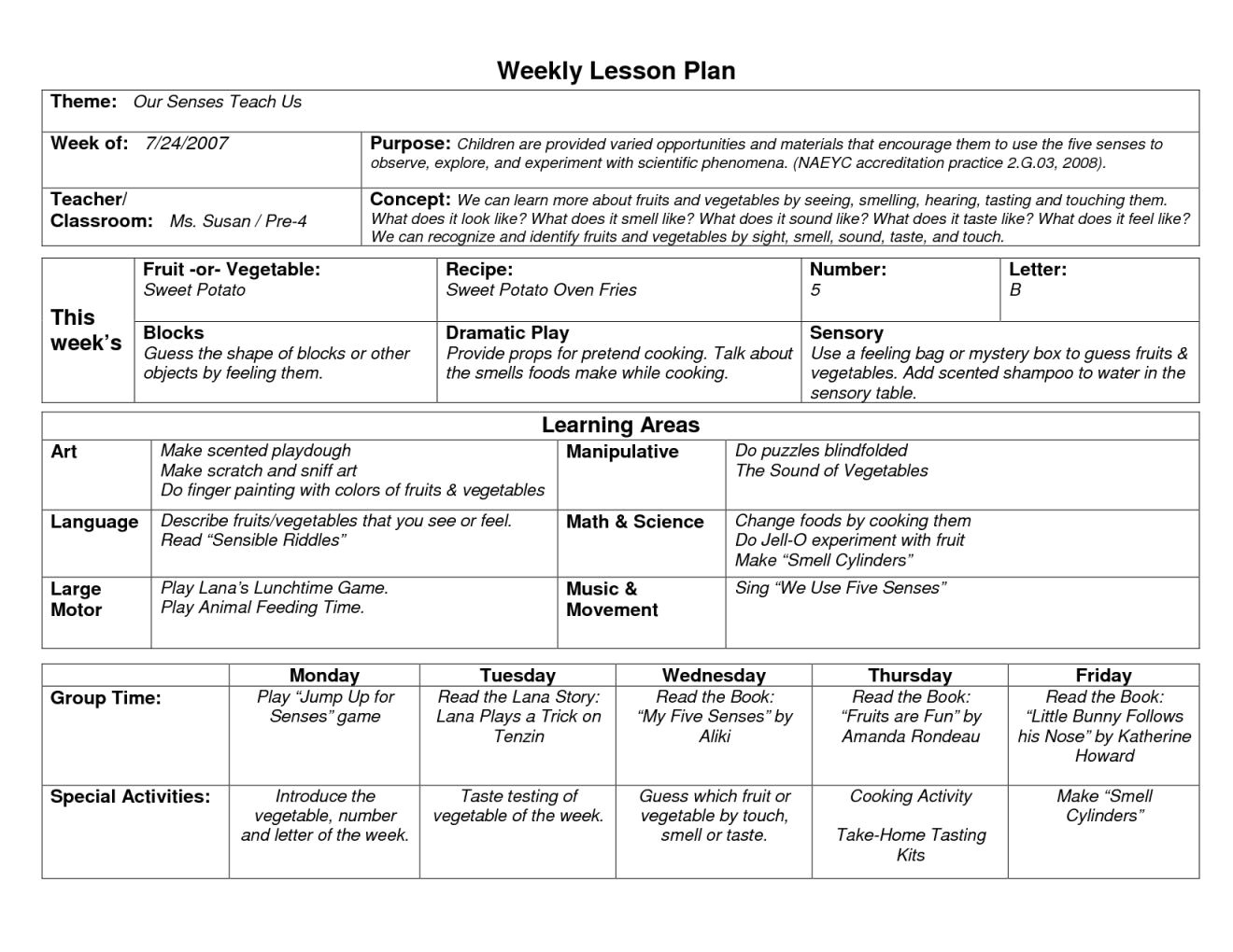 one point lesson template