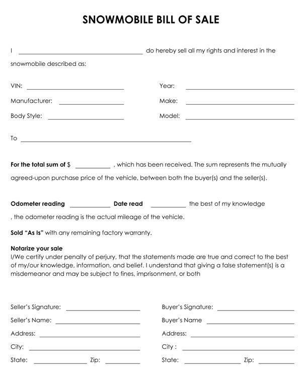 Snowmobile Bill Of Sale Template Snowmobile Bill Of Sale
