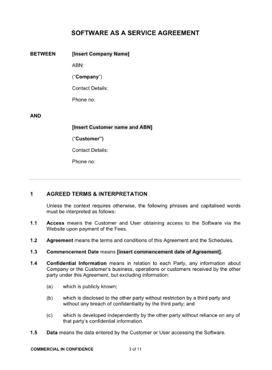 Software as A Service Contract Template Saas Agreement Template Bayard Lawyers