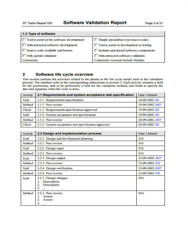 sample validation report template
