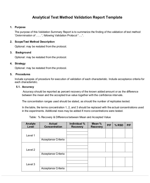 validation report template