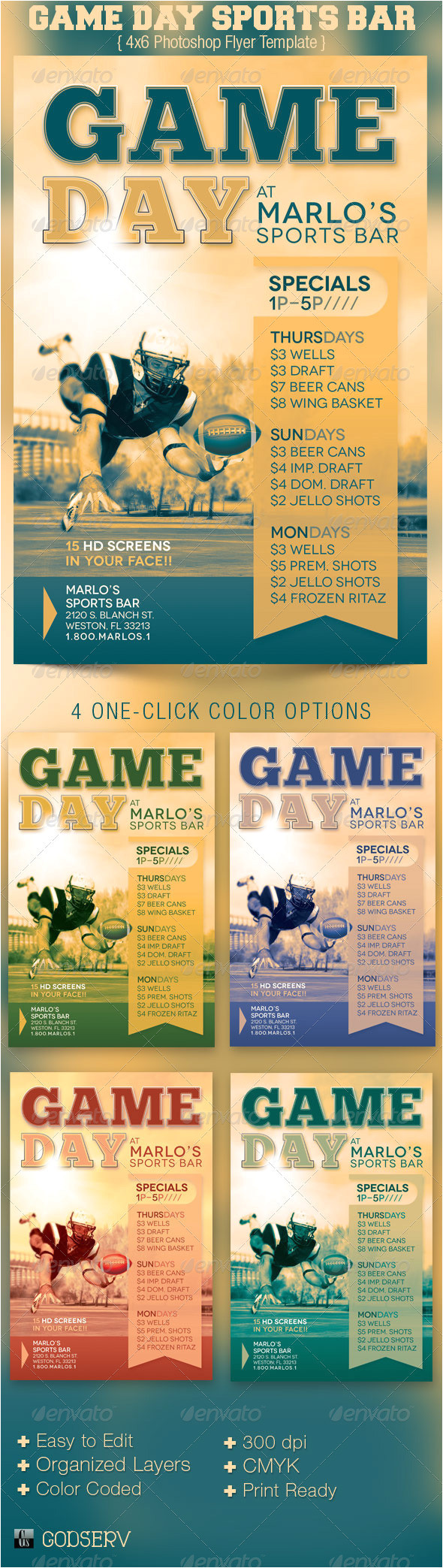 game day sports bar flyer template