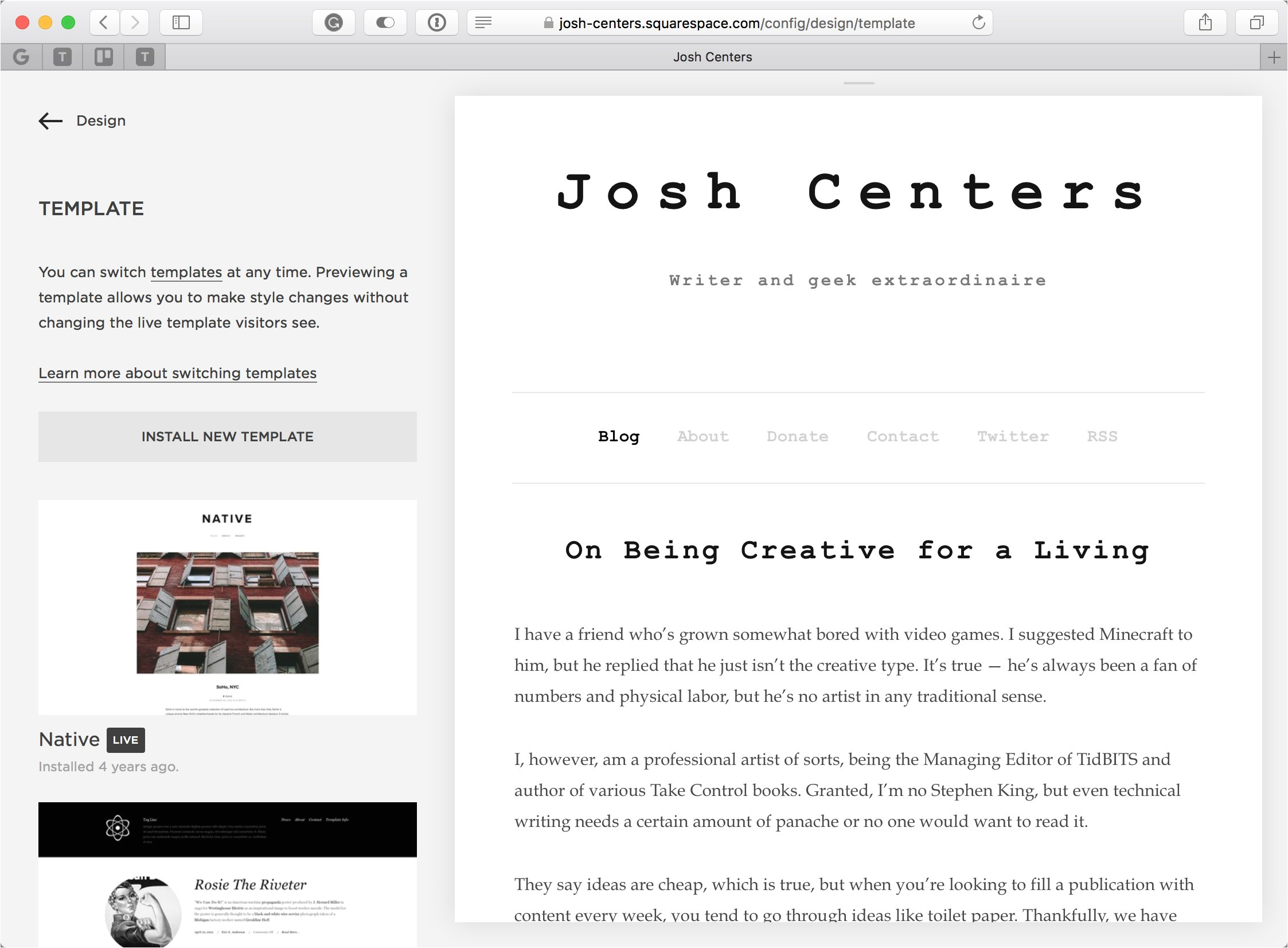 squarespace change template