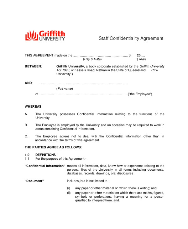 sample employee confidentiality agreement