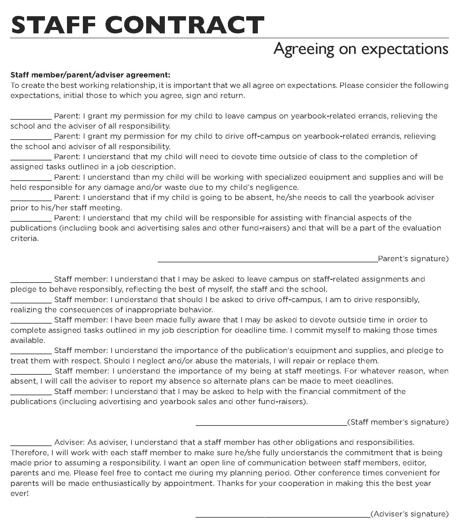 Staff Contracts Template Our 5 Best Yearbook Tips to Get the Year Started the