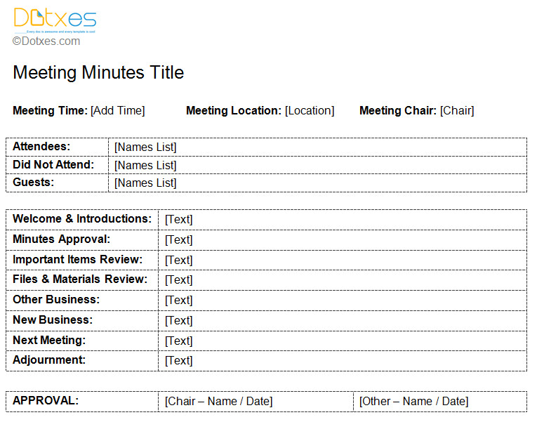 Standard Minutes Of Meeting Template Standard Meeting Minutes Template Dotxes