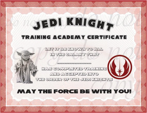 Star Wars Jedi Certificate Template Free Instant Dl Jedi Knight Certificate Star Wars Birthday Party