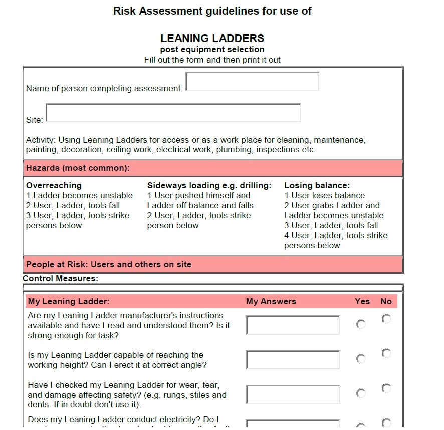 task risk assessment template