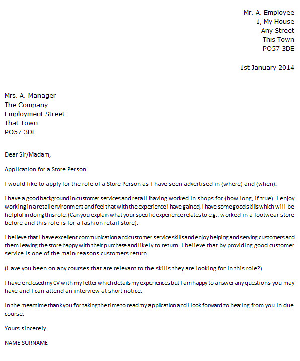 Storeperson Cover Letter Store Person Cover Letter Example Icover org Uk