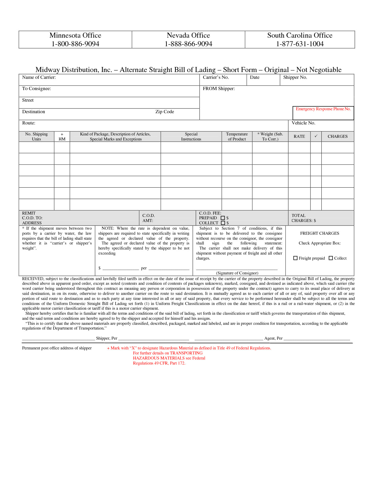 Straight Bill Of Lading Short form Template Free 10 Best Images Of Bill Of Lading Short form Bill Of