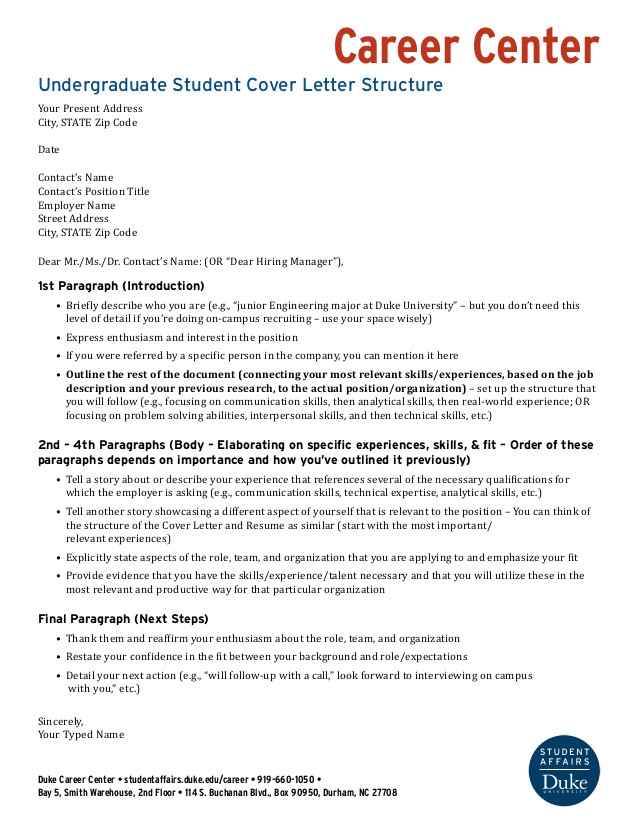 Structure Of A Good Cover Letter Undergraduate Cover Letter Structure Wells Fargo