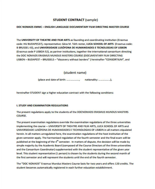student contract templates