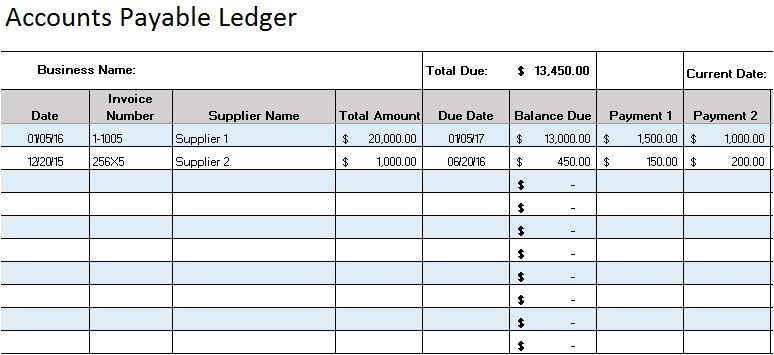account payable ledger template