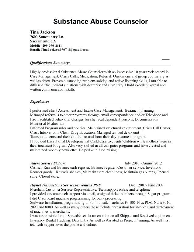 substance abuse counselor resume