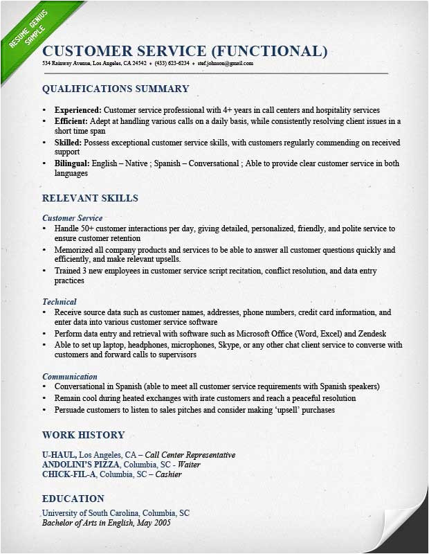 customer service call center fuctional resume sample qualifications summary