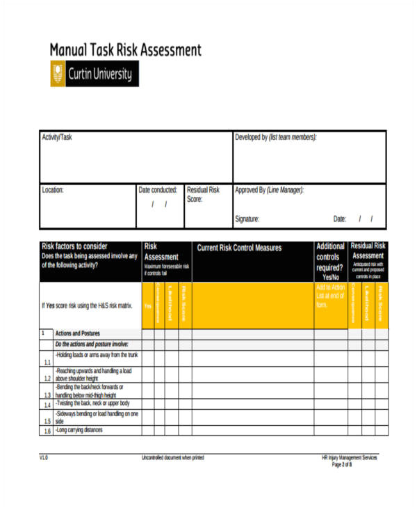 sample risk assessment forms