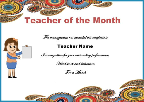 teacher of the month certificate