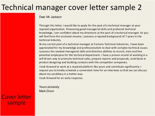 technical manager cover letter