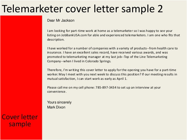 telemarketer cover letter