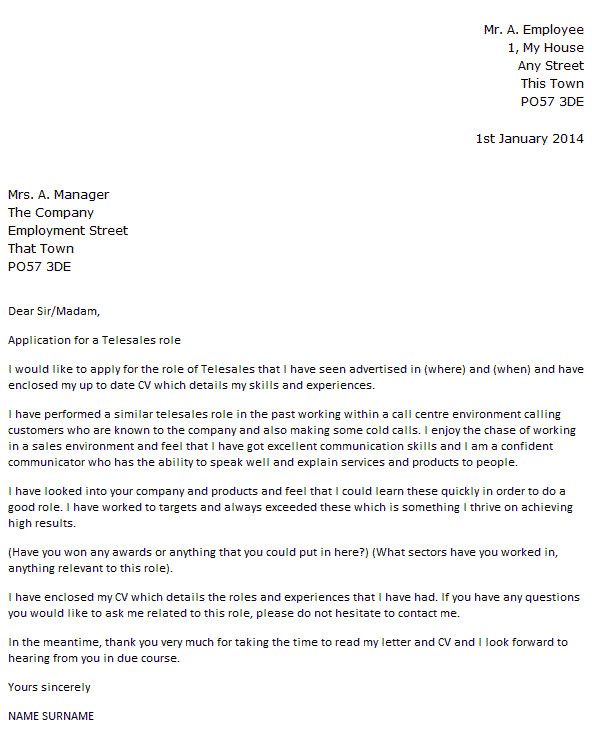 Telesales Cover Letter Telesales Cover Letter Example Icover org Uk