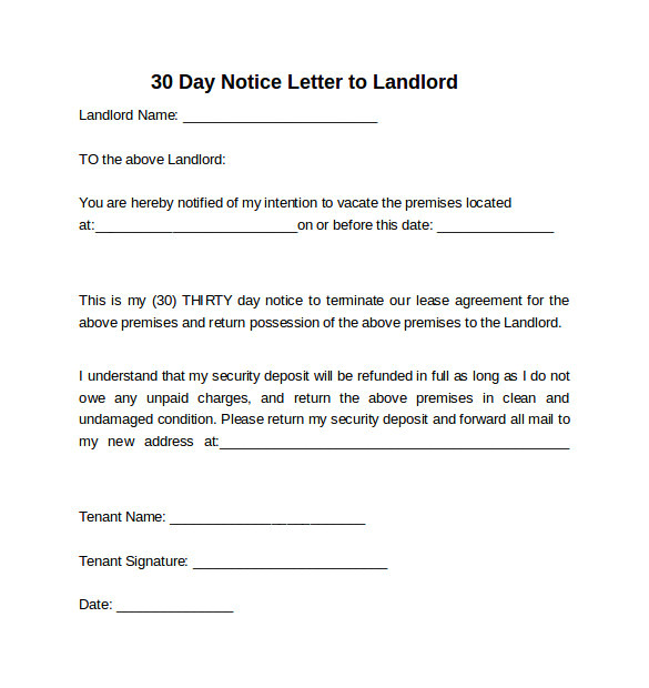 30 days notice letter to landlord