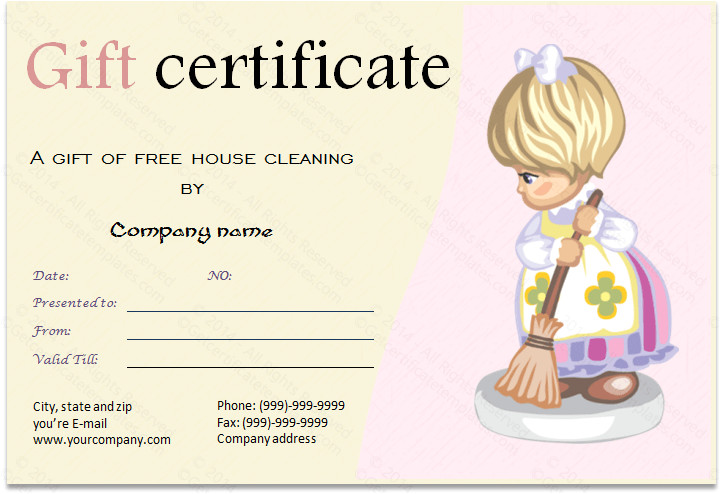 cleaning services gift certificate template