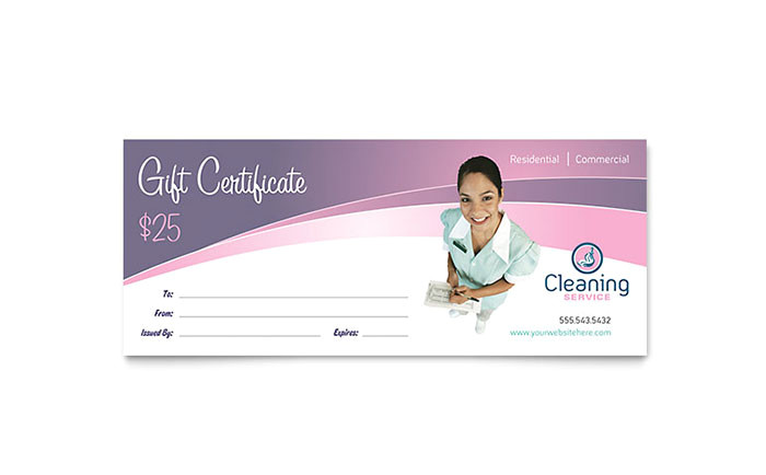 Template for Gift Certificate for Services House Cleaning Maid Services Gift Certificate Template