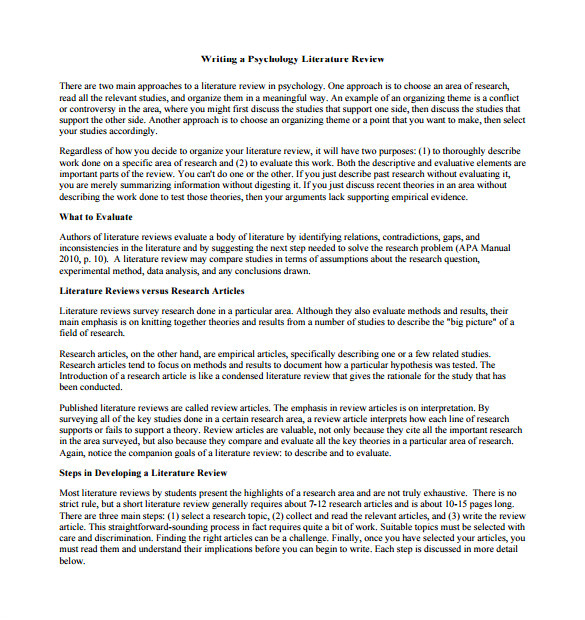 Template for Writing A Literature Review 10 Literature Review Outline Templates Pdf Doc Free