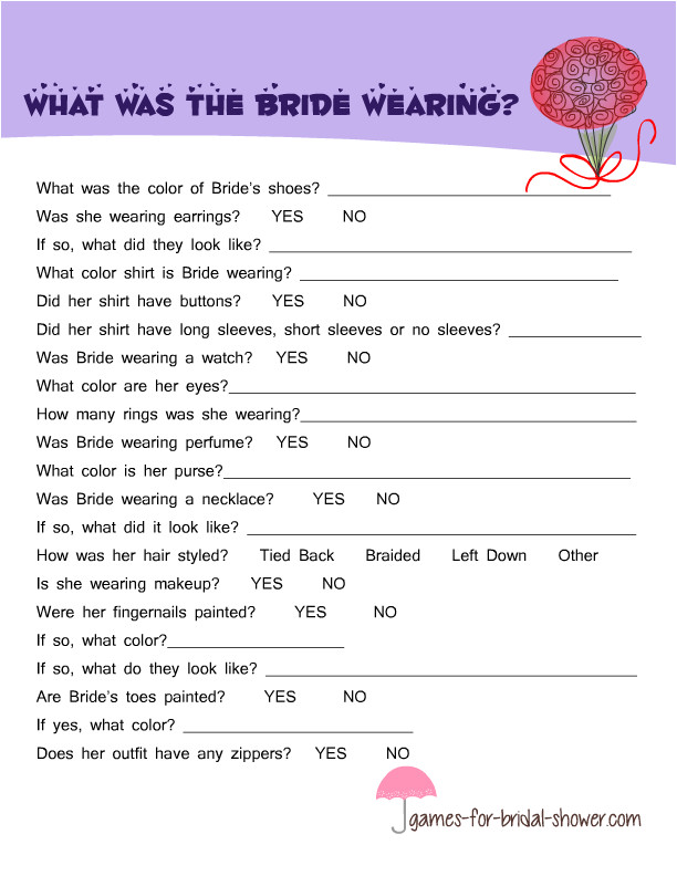 printable what was the bride wearing game