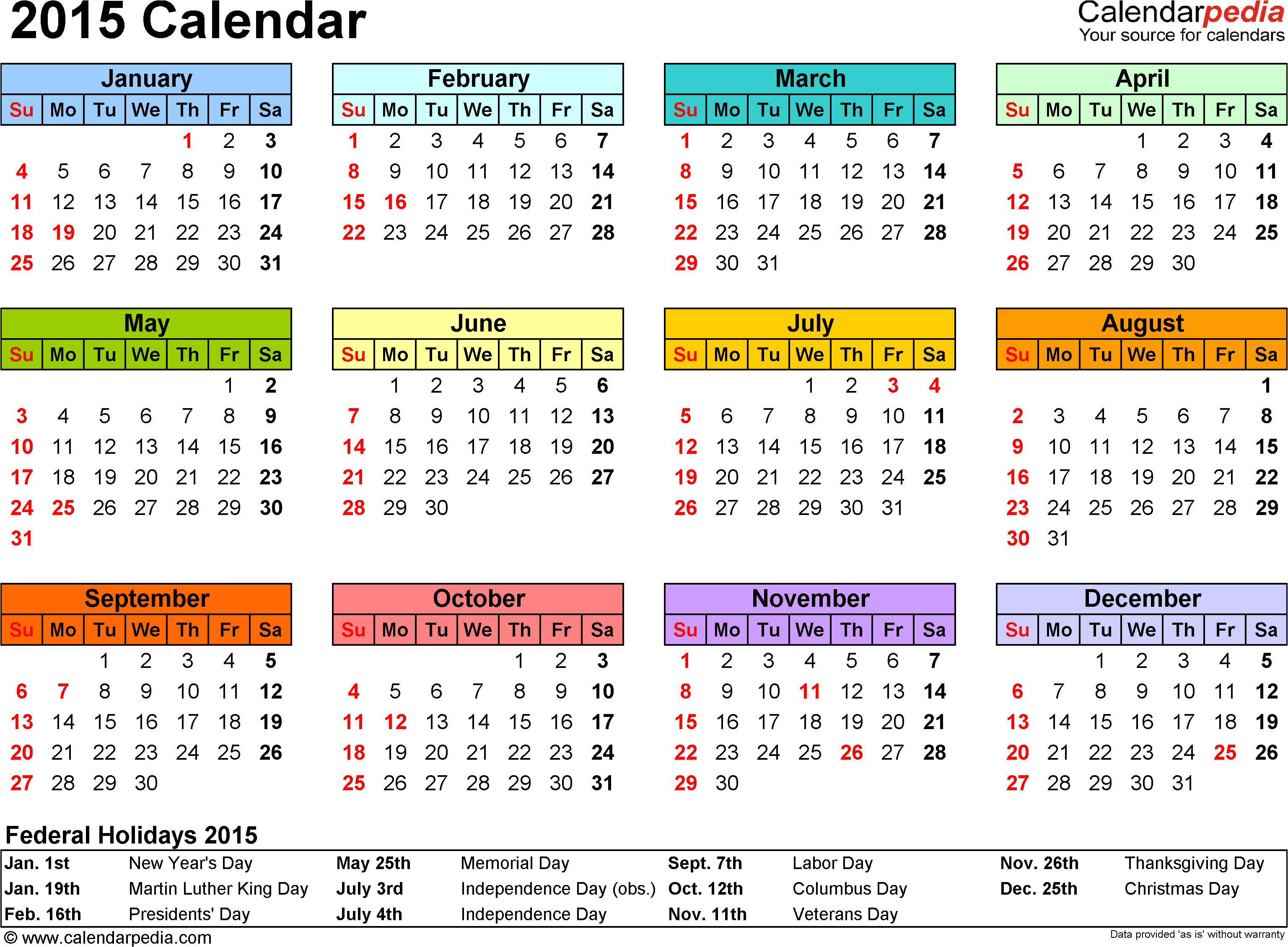2015 calendar word templates