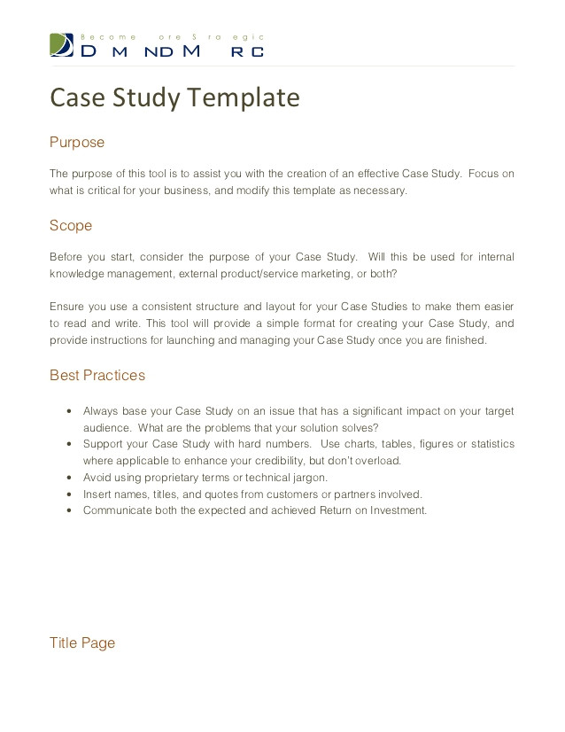 Templates for Case Studies Case Study Template