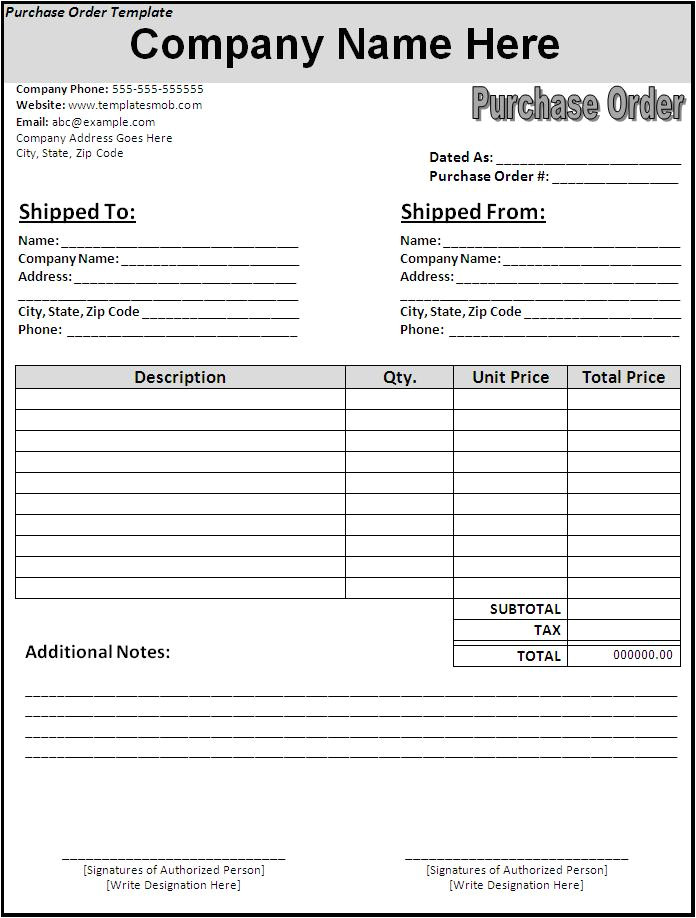 order template purchase order template