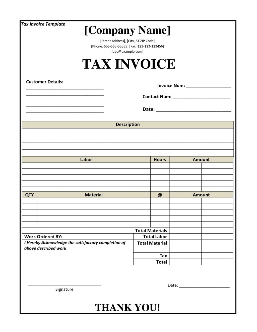 tax invoice receipt template