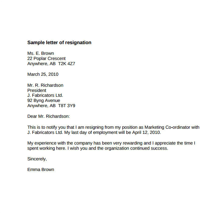 Templates for Resignation Letters Short Notice 1 Templates for Resignation Letters Short Notice 9 Short Notice Resignation Letters Free Pdf Doc format